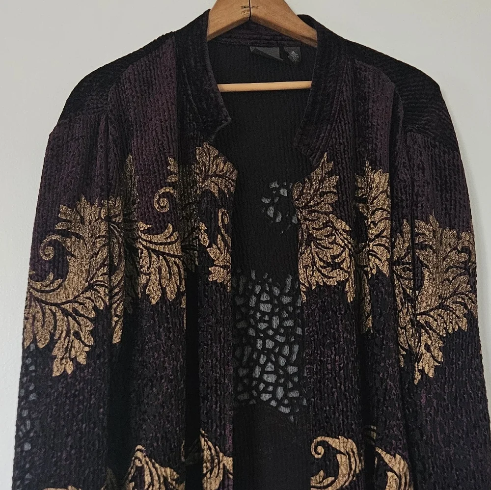 Chicos Travelers Womens Cardigan 3 XL Velour Boho Burnout Open Evening Artsy
